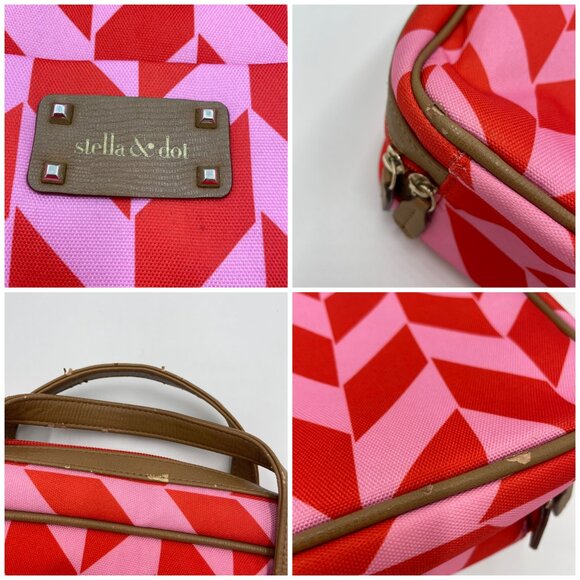 Stella & Dot Travel Bag FLAWS Chevron Stripes Jewelry Makeup Toiletries Pink - Picture 6 of 16